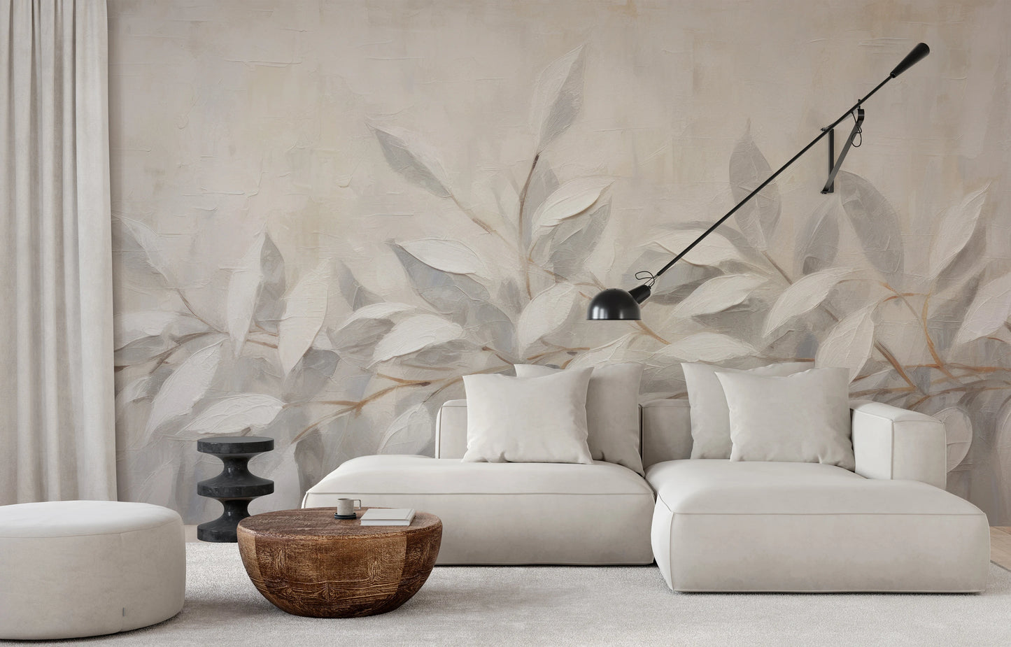 Fototapeta artystyczna o nazwie Silver Leaf Design pokazana w aranżacji wnętrza.