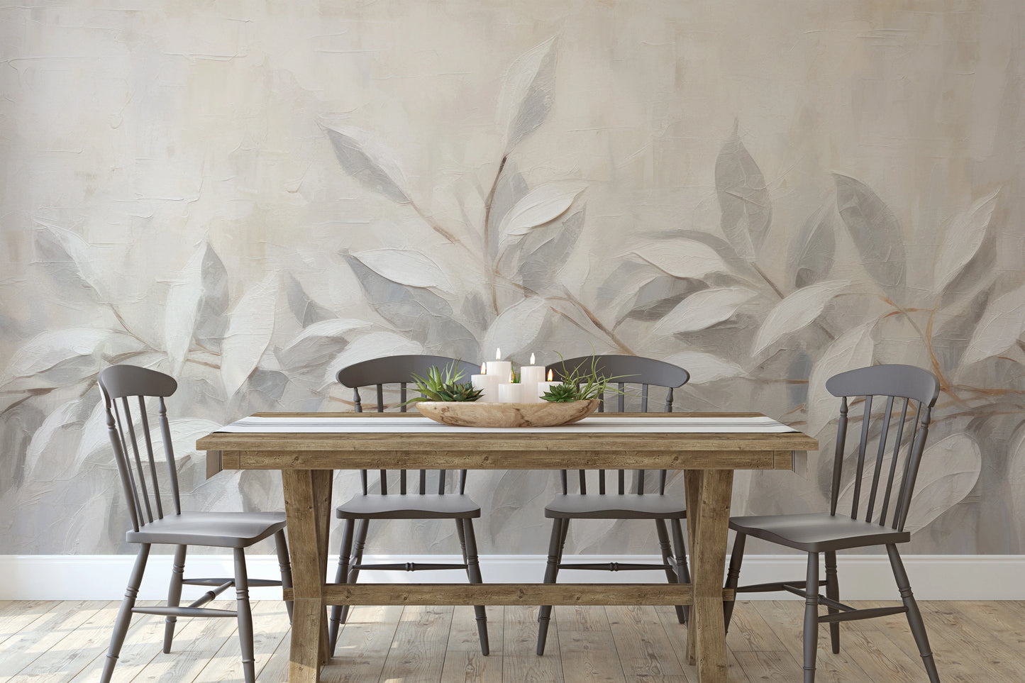 Fototapeta malowana o nazwie Silver Leaf Design pokazana w aranżacji wnętrza.