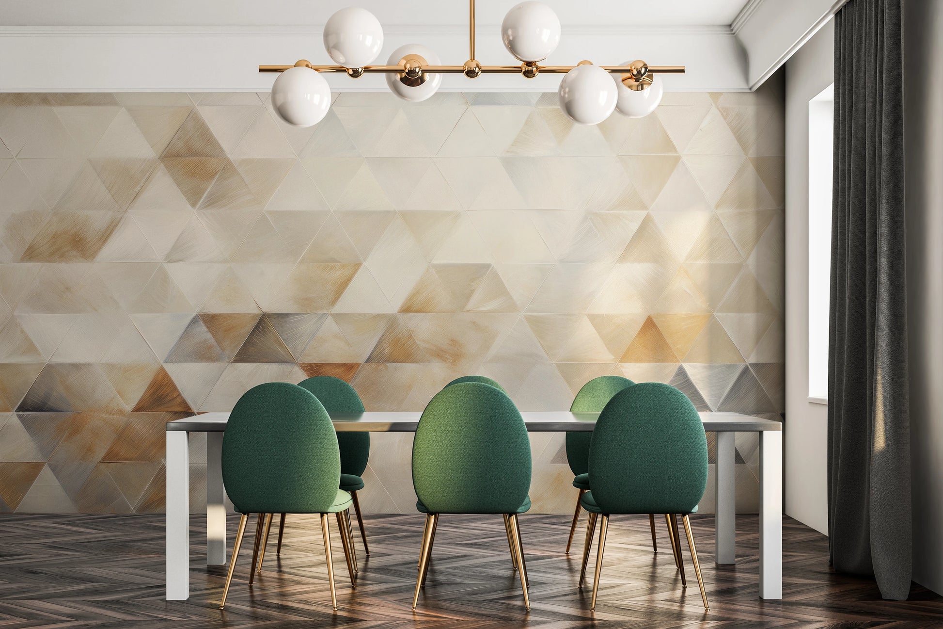 Wzór fototapety malowanej o nazwie Tactile Weave pokazanej w aranżacji wnętrza.