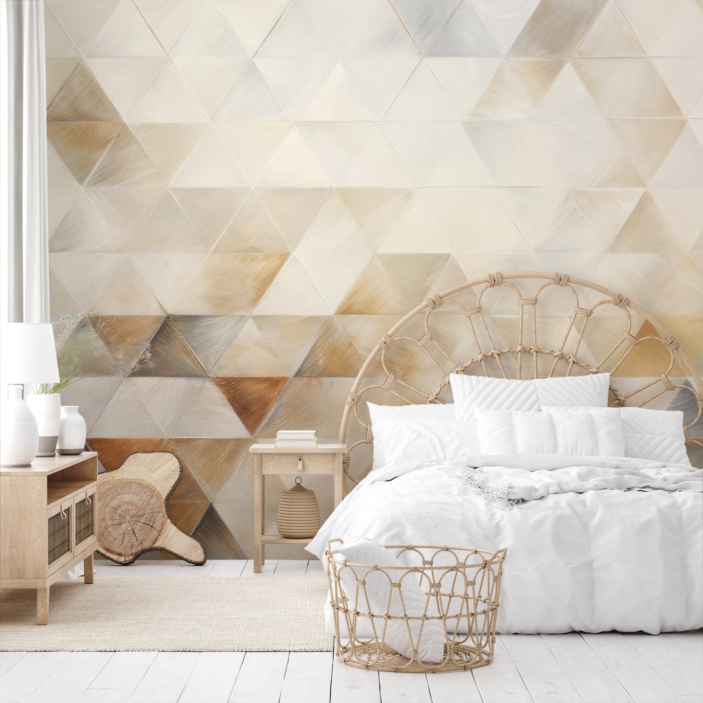 Zdjęcie prezentuje aranżację wnętrza z użyciem fototapety o nazwie Tactile Weave pokazanej w aranżacji wnętrza.