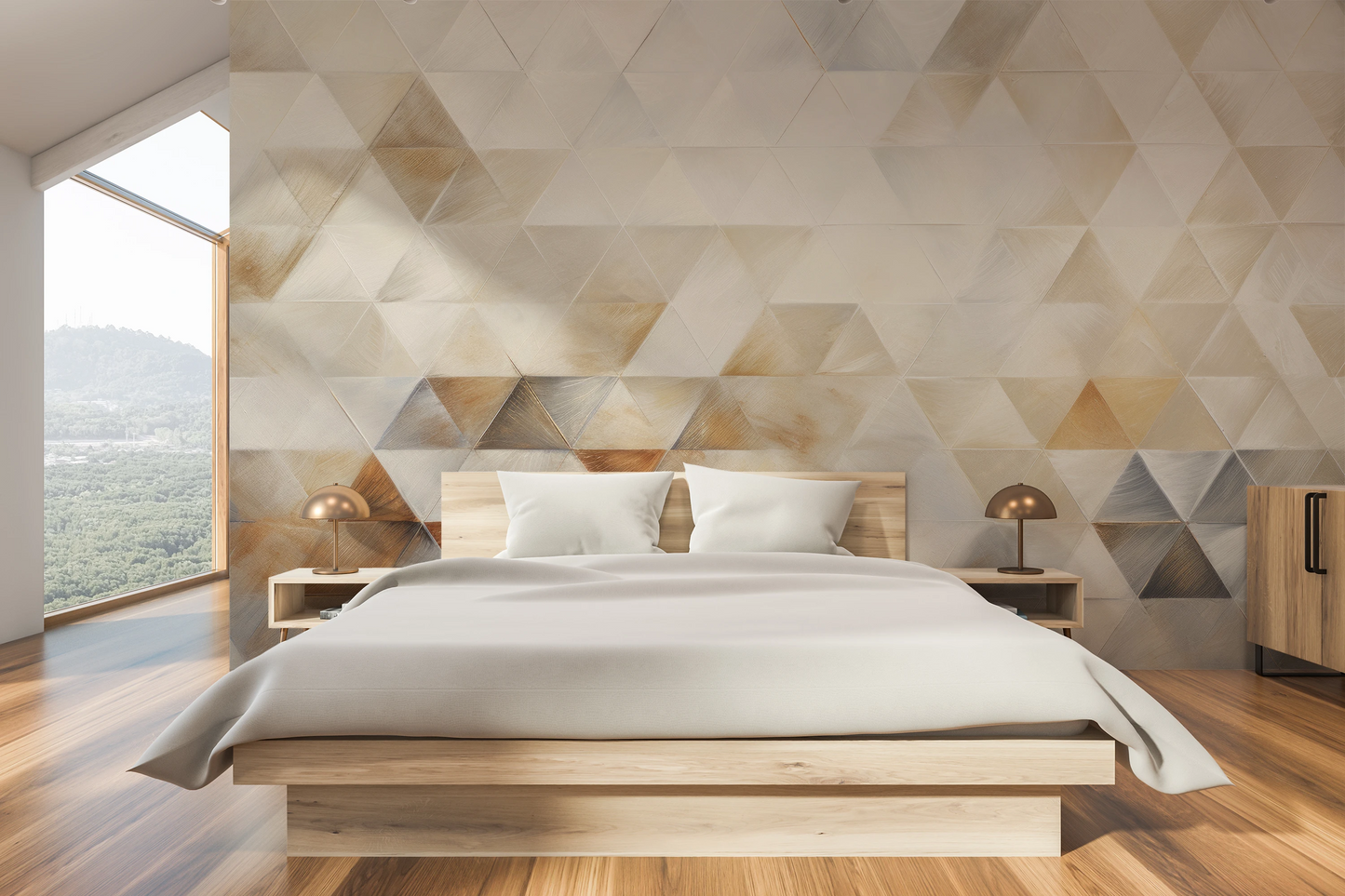 Wzór fototapety artystycznej o nazwie Tactile Weave pokazanej w aranżacji wnętrza.