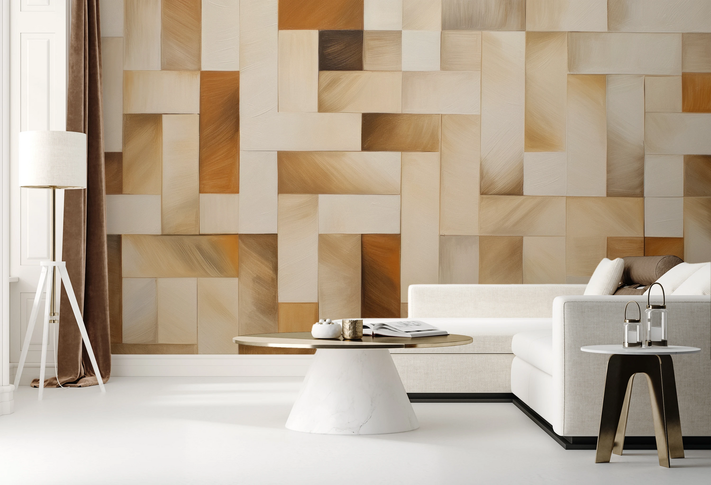 Wzór fototapety malowanej o nazwie Triangular Fade pokazanej w aranżacji wnętrza.