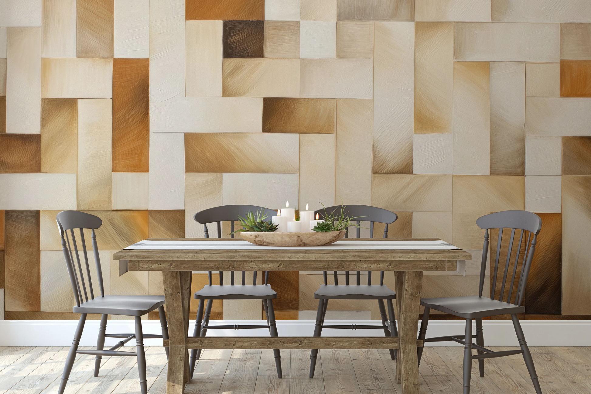 Wzór fototapety artystycznej o nazwie Triangular Fade pokazanej w aranżacji wnętrza.