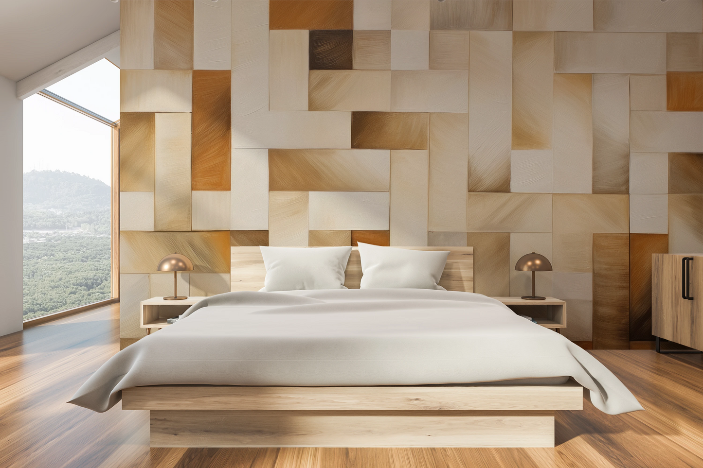 Zdjęcie prezentuje aranżację wnętrza z użyciem fototapety o nazwie Triangular Fade pokazanej w aranżacji wnętrza.