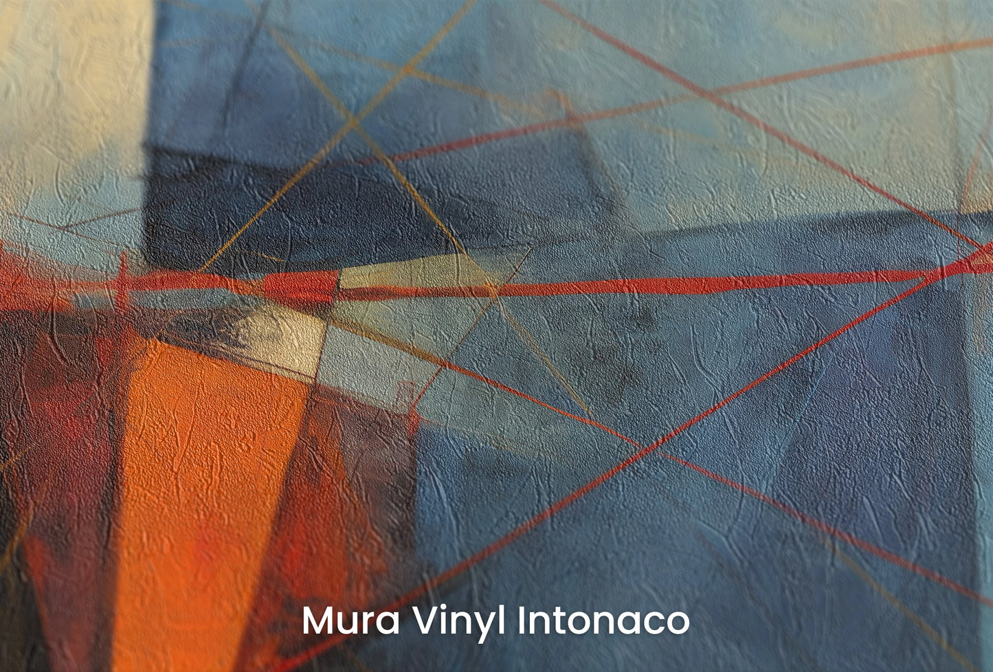 Zbliżenie na artystyczną fototapetę o nazwie Amber Geometric na podłożu Mura Vinyl Intonaco - struktura tartego tynku.