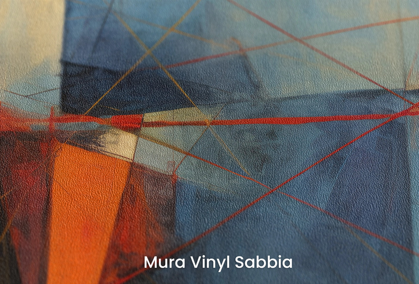 Zbliżenie na artystyczną fototapetę o nazwie Amber Geometric na podłożu Mura Vinyl Sabbia struktura grubego ziarna piasku.