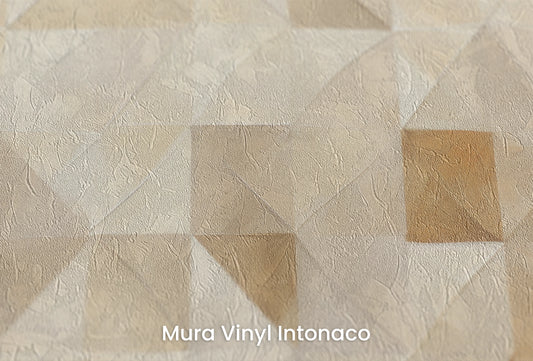 Zbliżenie na artystyczną fototapetę o nazwie Golden Mosaic na podłożu Mura Vinyl Intonaco - struktura tartego tynku.