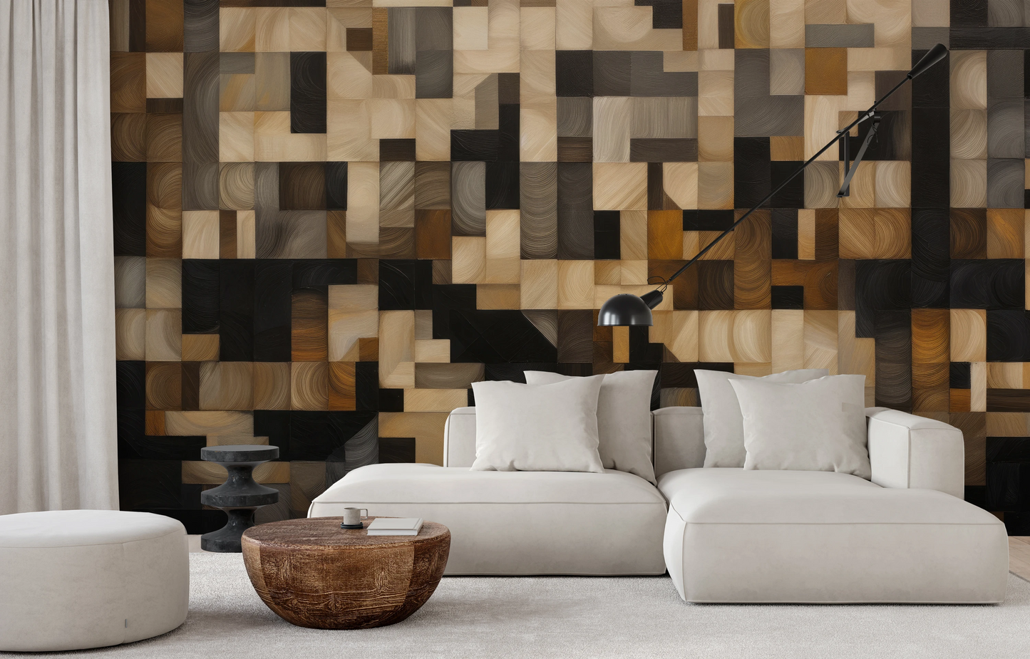 Fototapeta artystyczna o nazwie Abstract Woodblock pokazana w aranżacji wnętrza.