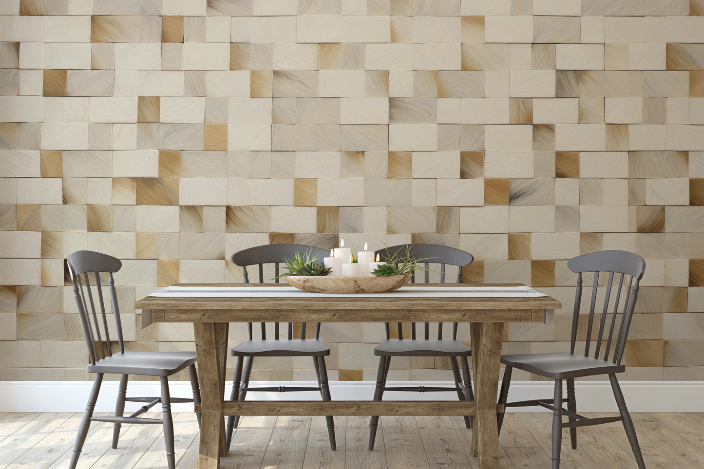 Wzór fototapety o nazwie Wooden Weave pokazanej w kontekście pomieszczenia.