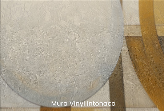 Zbliżenie na artystyczną fototapetę o nazwie SPHERICAL GEOMETRY IN HUES na podłożu Mura Vinyl Intonaco - struktura tartego tynku.