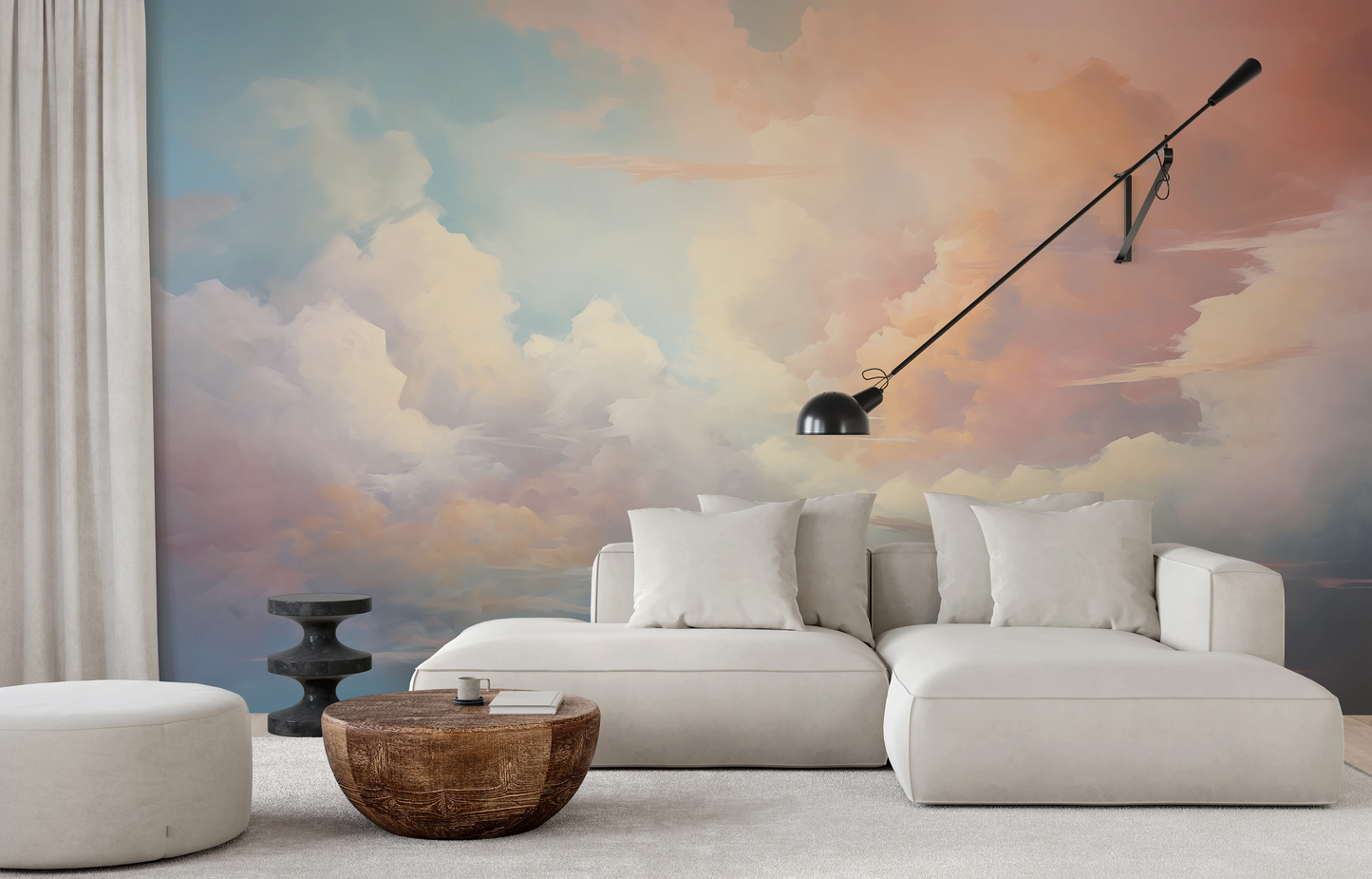 Fototapeta artystyczna o nazwie Serene Skies pokazana w aranżacji wnętrza.
