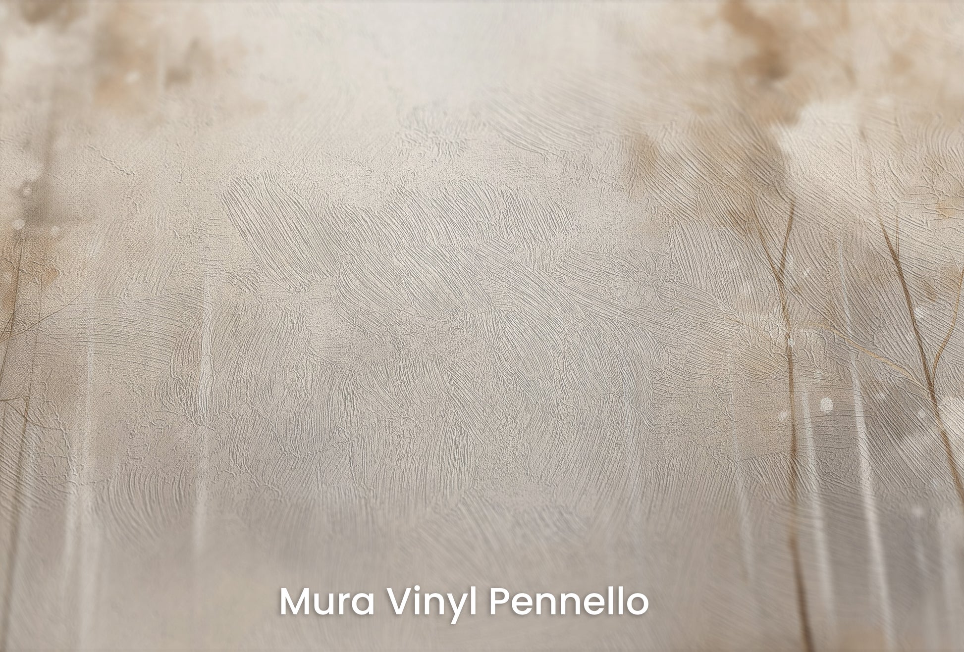 Zbliżenie na artystyczną fototapetę o nazwie SOFT WINTER GLOW MURAL na podłożu Mura Vinyl Pennello - faktura pociągnięć pędzla malarskiego.