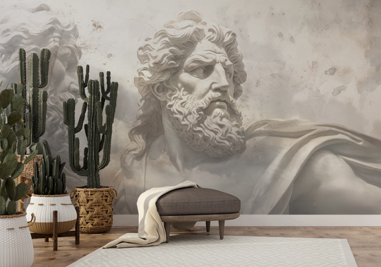 Wzór fototapety artystycznej o nazwie Stoic Gaze pokazanej w aranżacji wnętrza.