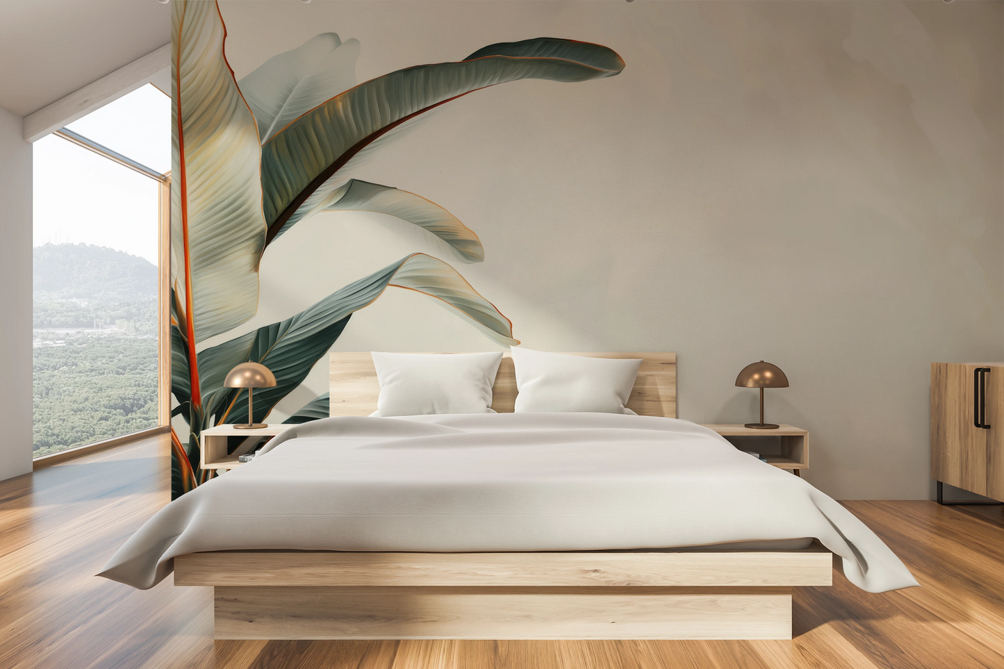 Wzór fototapety o nazwie Tropical Elegance pokazanej w kontekście pomieszczenia.