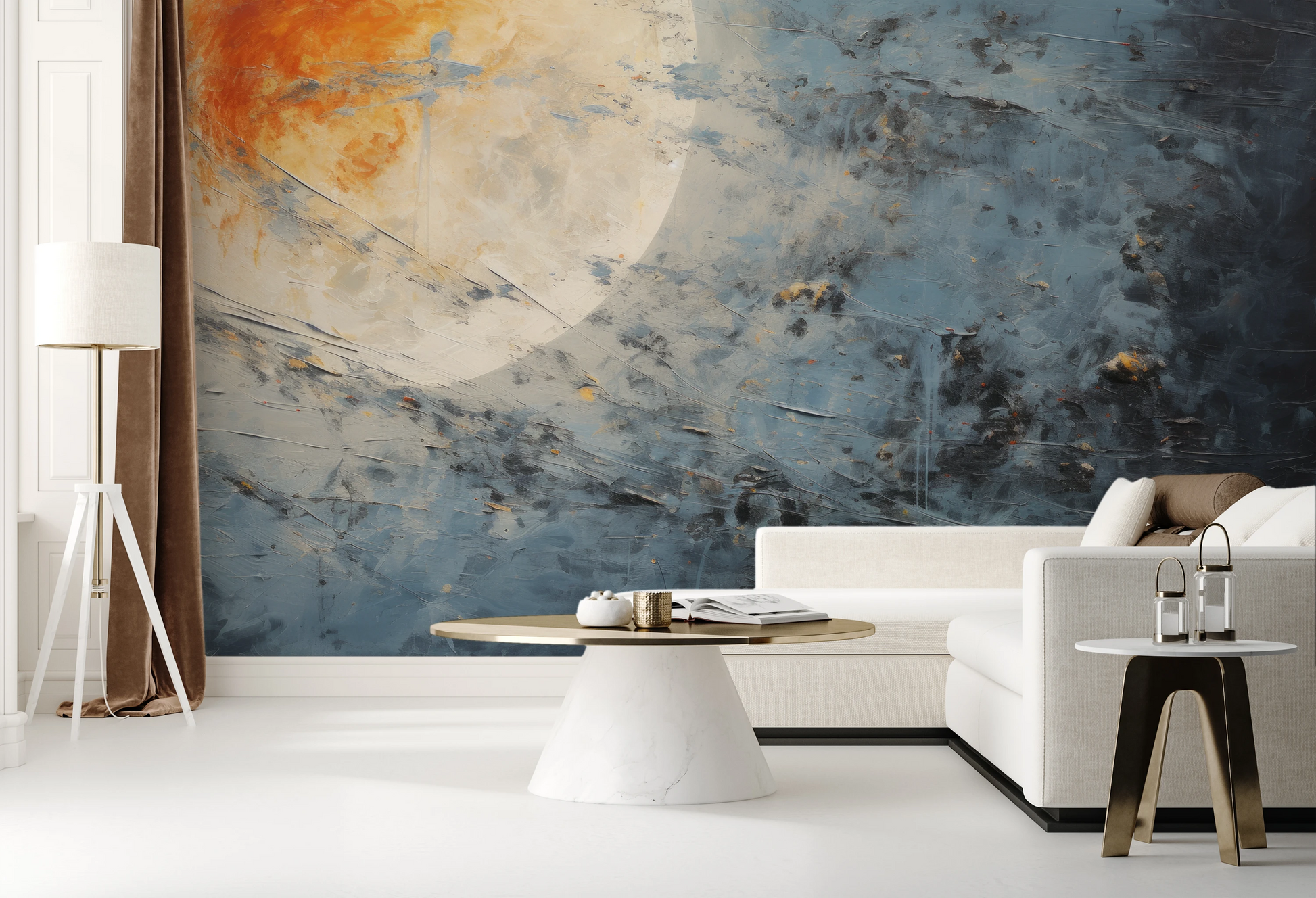 Wzór fototapety artystycznej o nazwie Solar Flare #3 pokazanej w aranżacji wnętrza.