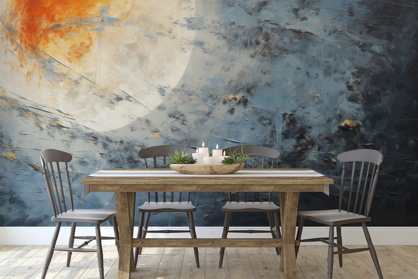 Zdjęcie prezentuje aranżację wnętrza z użyciem fototapety o nazwie Solar Flare #3 pokazanej w aranżacji wnętrza.