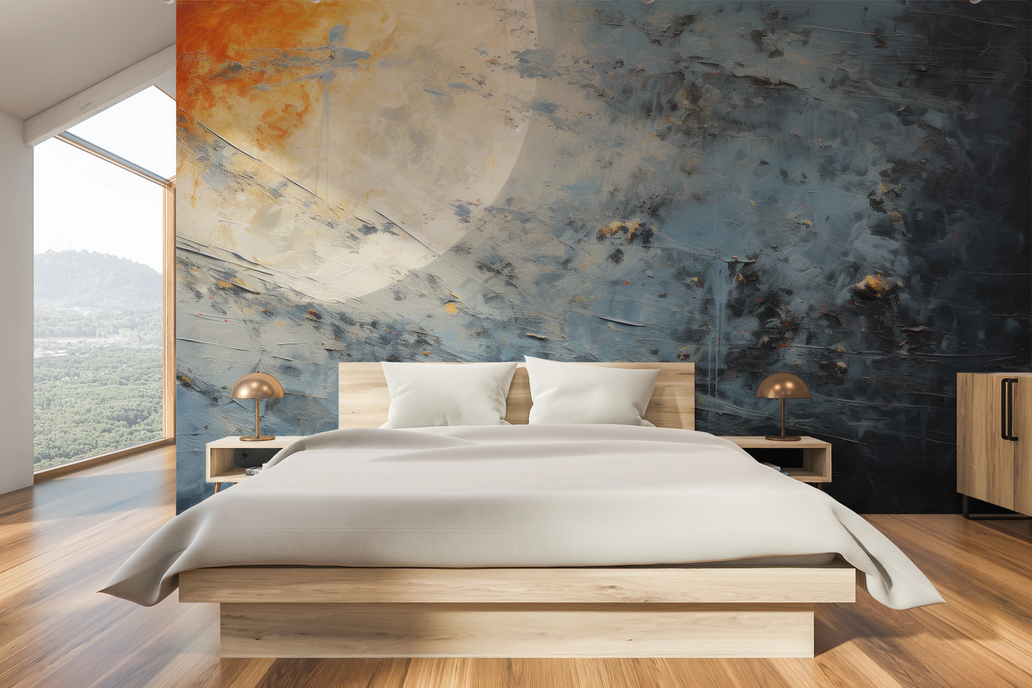 Wzór fototapety malowanej o nazwie Solar Flare #3 pokazanej w aranżacji wnętrza.