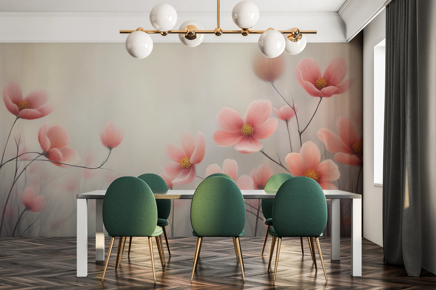 Fototapeta artystyczna o nazwie Petal Tranquility pokazana w aranżacji wnętrza.