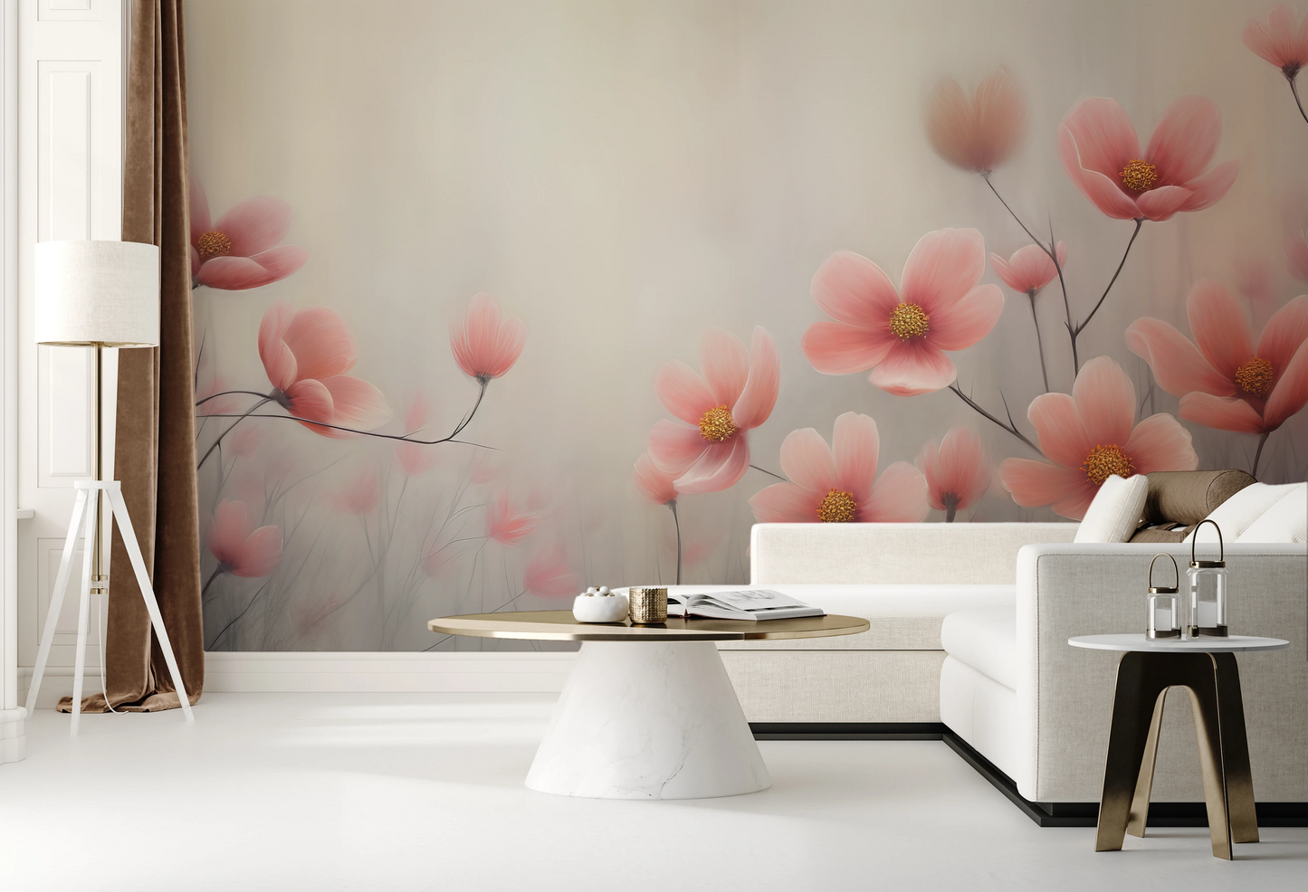 Fototapeta malowana o nazwie Petal Tranquility pokazana w aranżacji wnętrza.