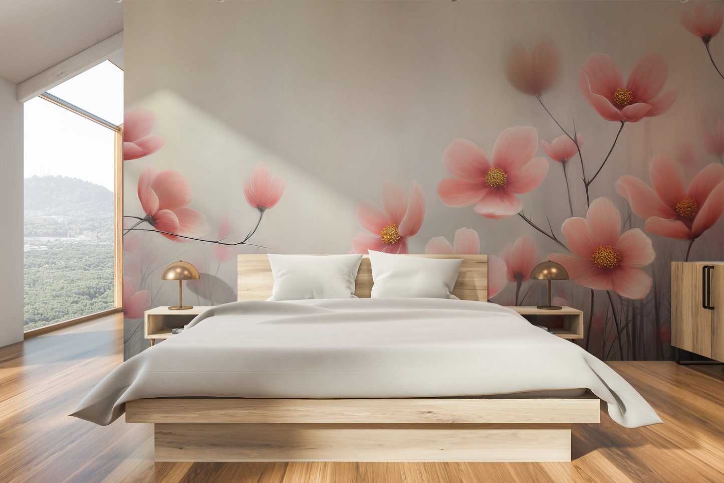 Wzór fototapety o nazwie Petal Tranquility pokazanej w kontekście pomieszczenia.