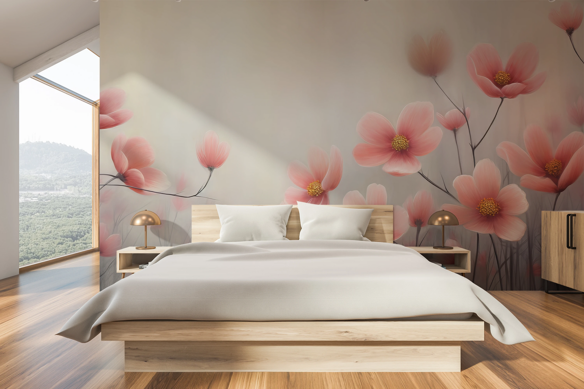 Wzór fototapety o nazwie Petal Tranquility pokazanej w kontekście pomieszczenia.