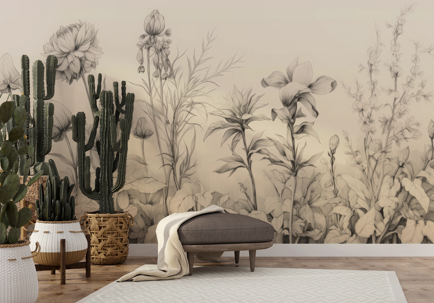 Fototapeta artystyczna o nazwie Floral Tranquility pokazana w aranżacji wnętrza.