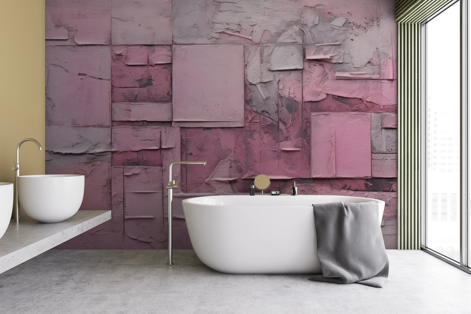 Fototapeta malowana o nazwie Pink Geometry pokazana w aranżacji wnętrza.