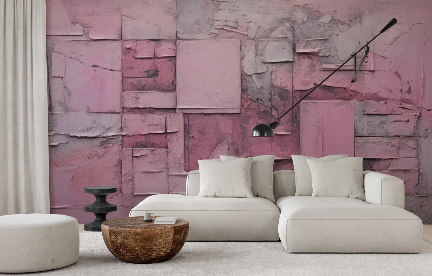 Fototapeta artystyczna o nazwie Pink Geometry pokazana w aranżacji wnętrza.