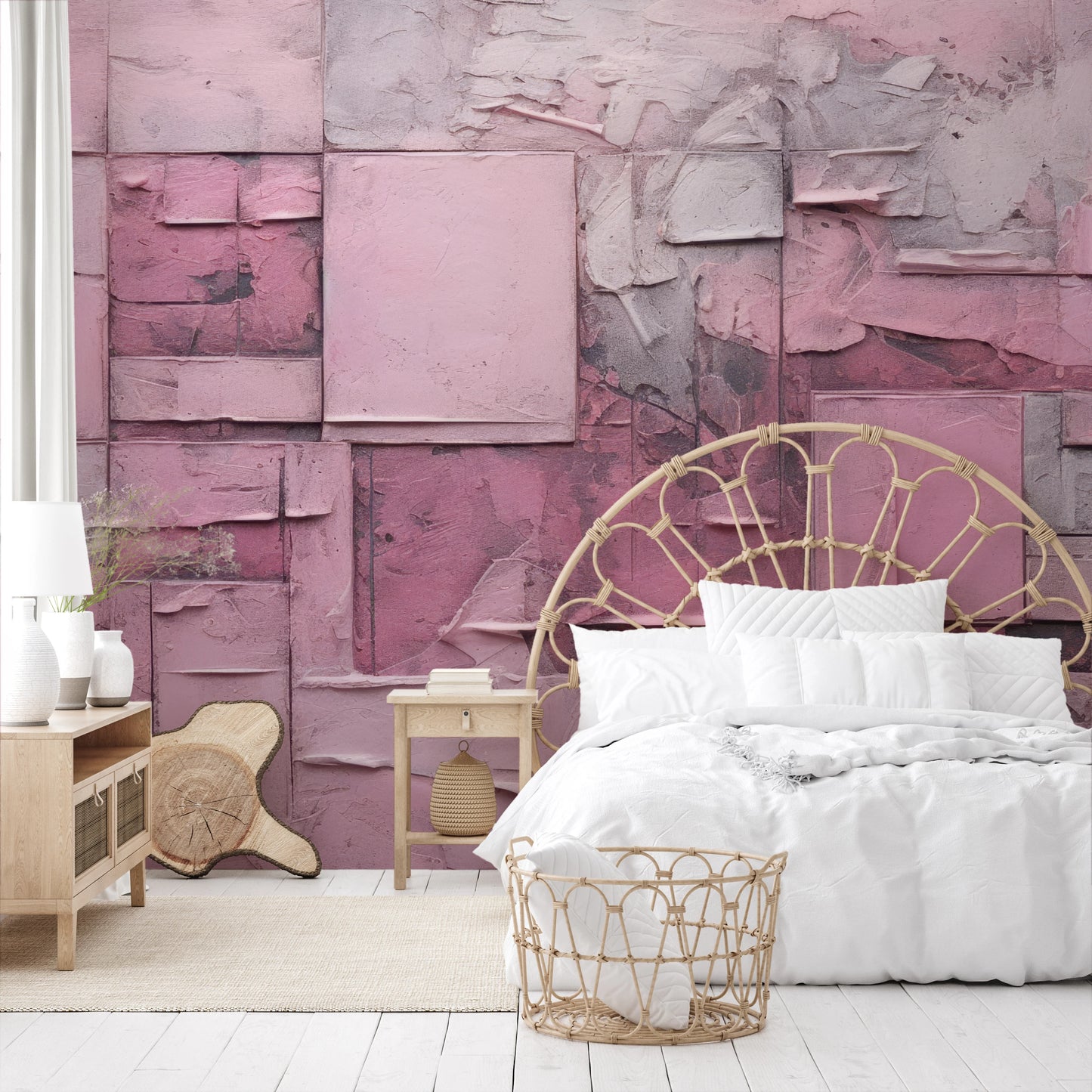 Wzór fototapety o nazwie Pink Geometry pokazanej w kontekście pomieszczenia.