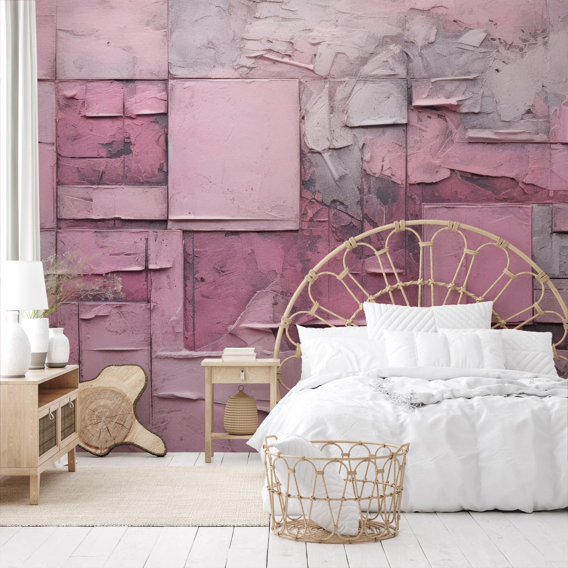 Wzór fototapety o nazwie Pink Geometry pokazanej w kontekście pomieszczenia.