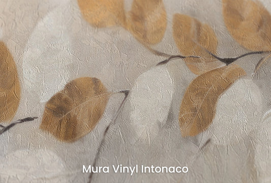 Zbliżenie na artystyczną fototapetę o nazwie Autumn Harmony na podłożu Mura Vinyl Intonaco - struktura tartego tynku.