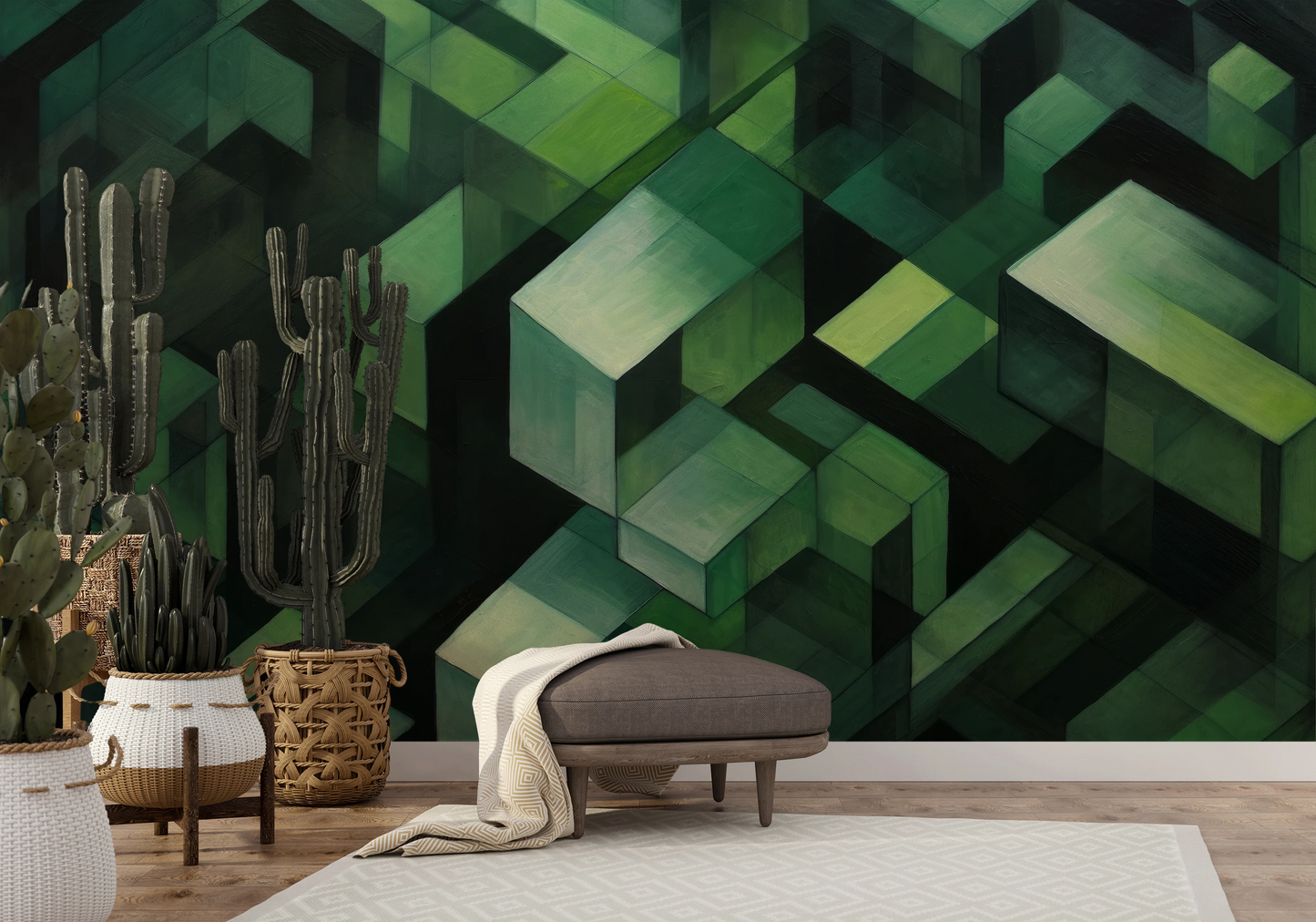 Wzór fototapety o nazwie Wooden Puzzle pokazanej w kontekście pomieszczenia.