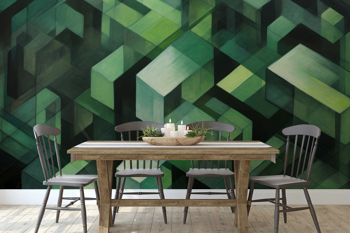 Fototapeta artystyczna o nazwie Wooden Puzzle pokazana w aranżacji wnętrza.