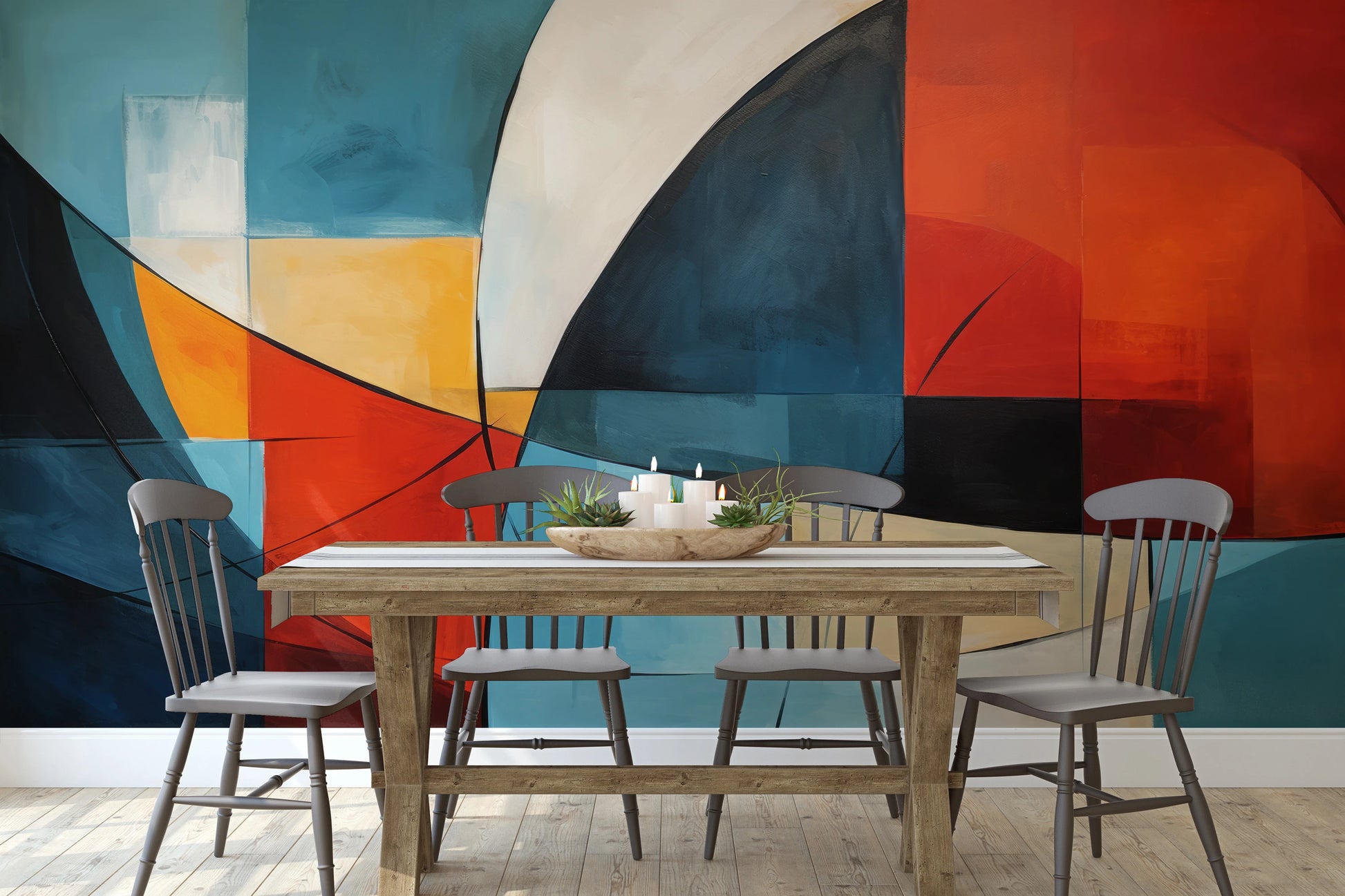 Fototapeta artystyczna o nazwie Colorful Geometry pokazana w aranżacji wnętrza.