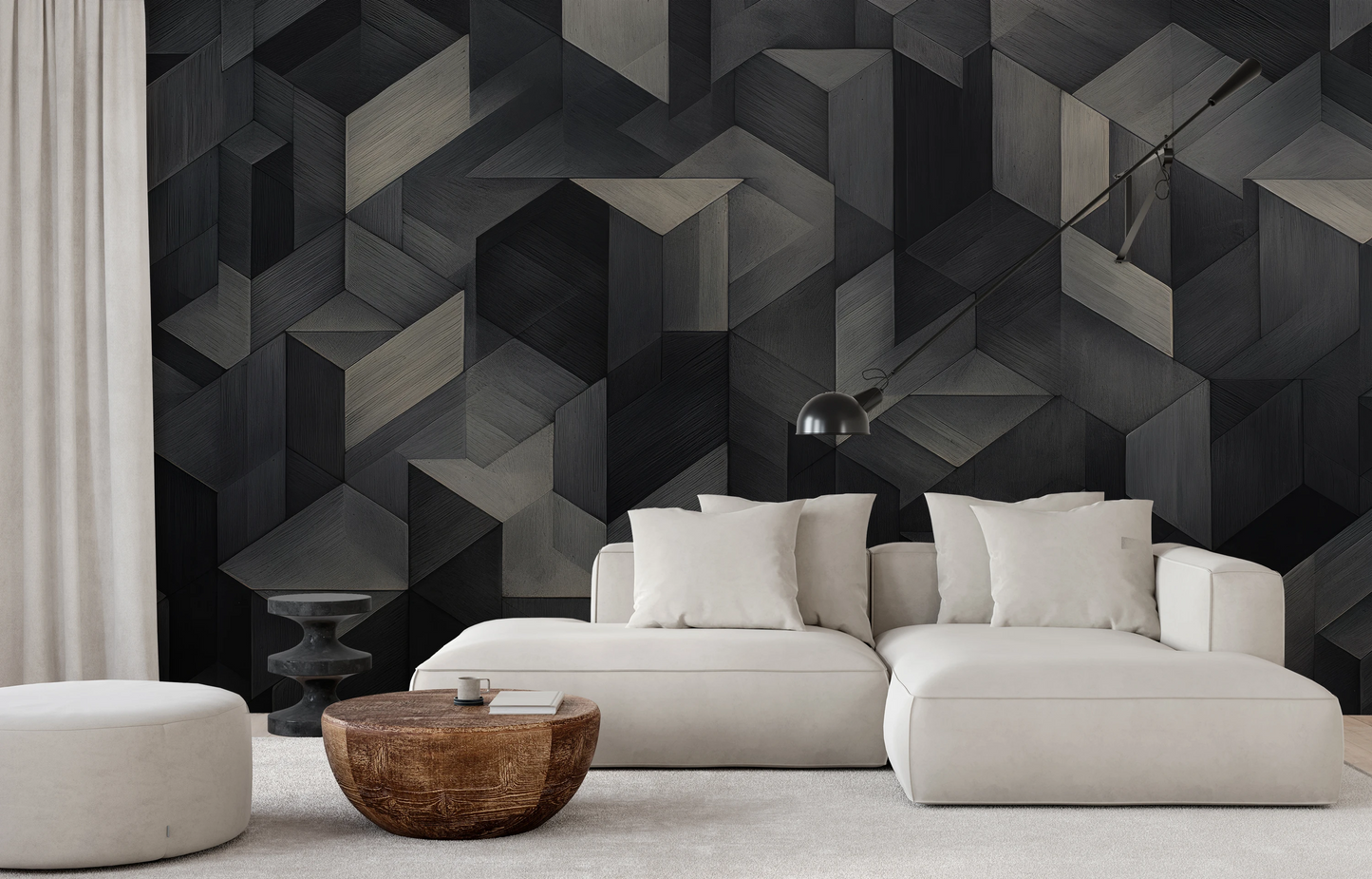Fototapeta malowana o nazwie Dark Timber Mosaic pokazana w aranżacji wnętrza.