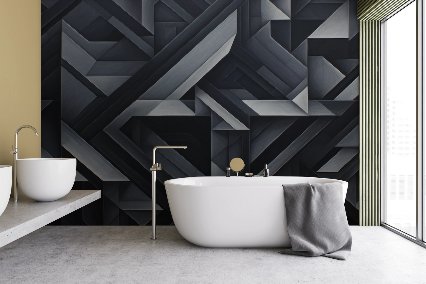 Fototapeta artystyczna o nazwie Monochrome Geometry pokazana w aranżacji wnętrza.