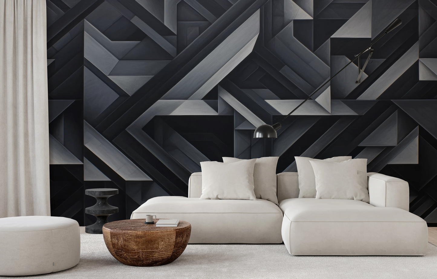 Fototapeta malowana o nazwie Monochrome Geometry pokazana w aranżacji wnętrza.