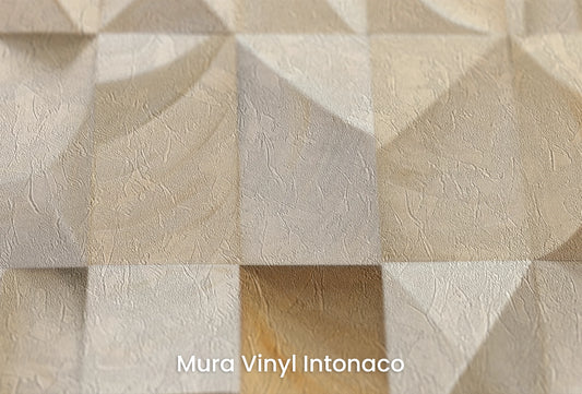 Zbliżenie na artystyczną fototapetę o nazwie Wooden Origami na podłożu Mura Vinyl Intonaco - struktura tartego tynku.