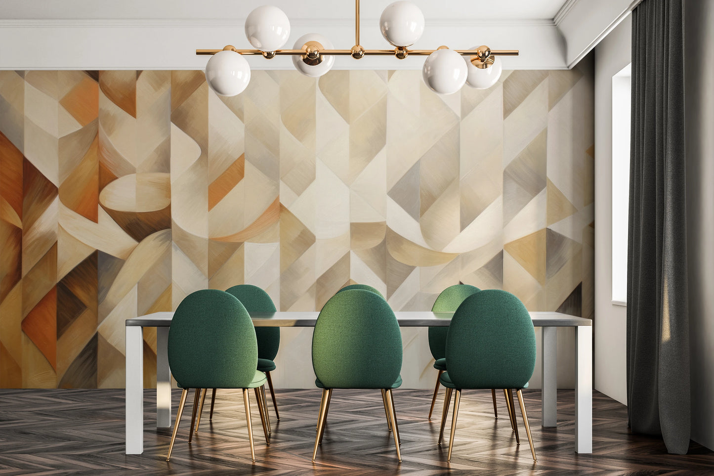 Wzór fototapety o nazwie Beige Swirl pokazanej w kontekście pomieszczenia.