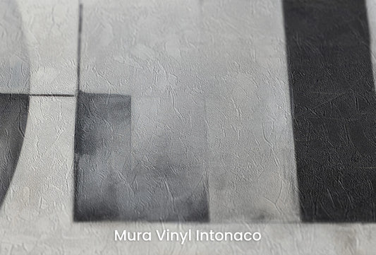 Zbliżenie na artystyczną fototapetę o nazwie Monochrome Maze na podłożu Mura Vinyl Intonaco - struktura tartego tynku.