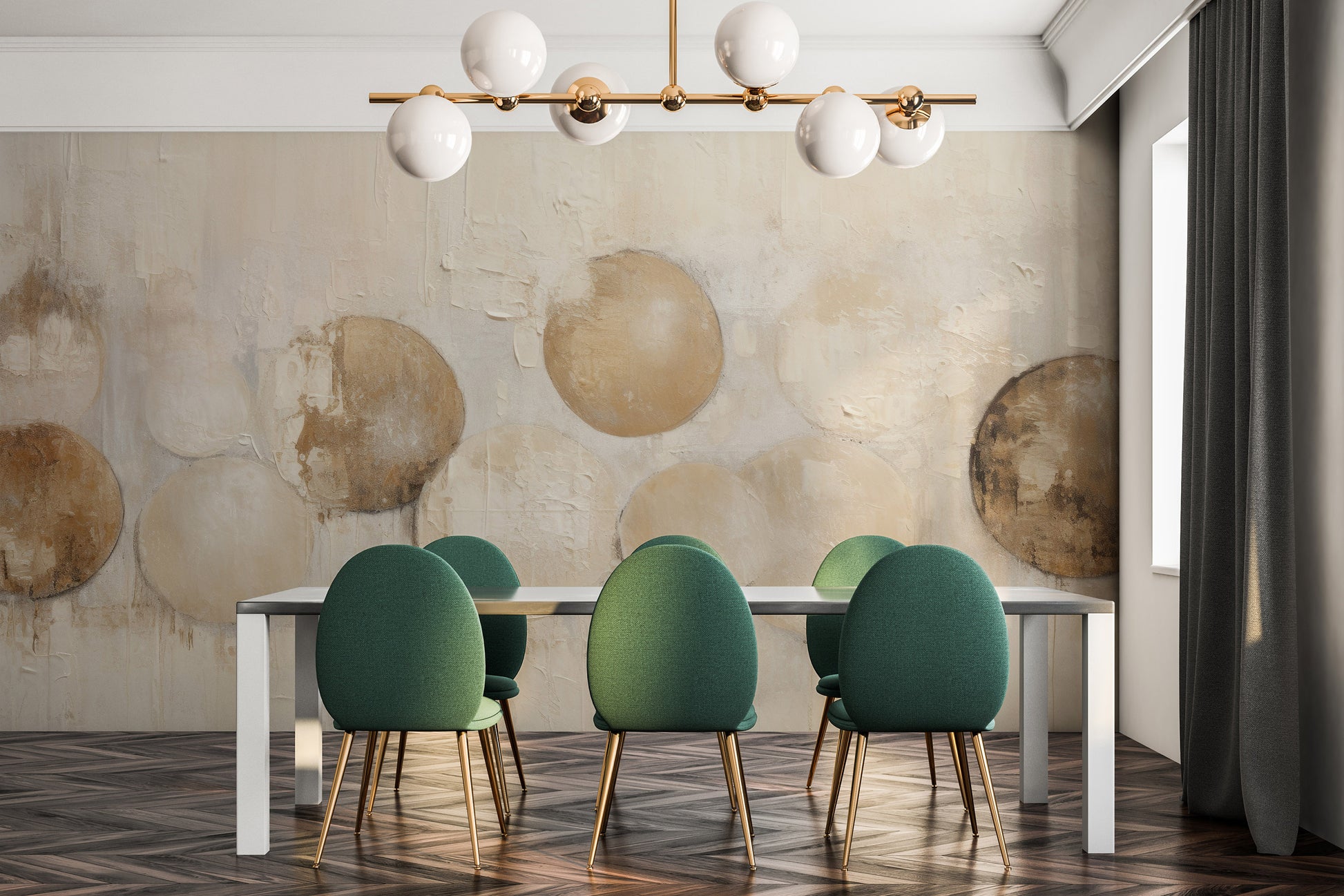 Wzór fototapety artystycznej o nazwie ANTIQUE ORB RELIEF pokazanej w aranżacji wnętrza.
