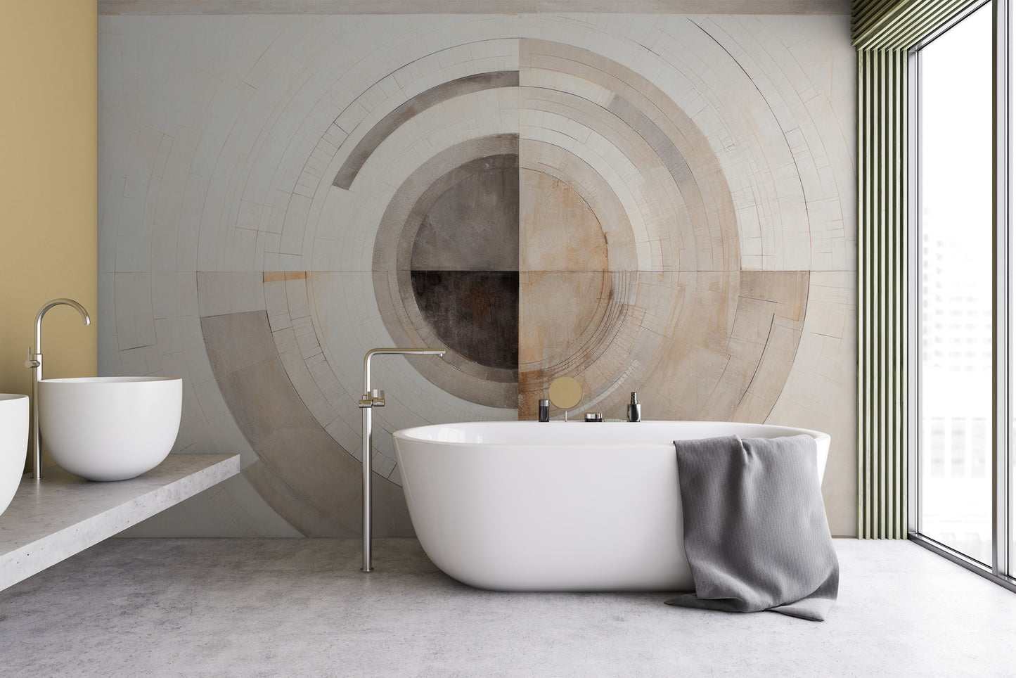 Wzór fototapety artystycznej o nazwie MONOCHROME ECLIPSE ABSTRACTION #2 pokazanej w aranżacji wnętrza.