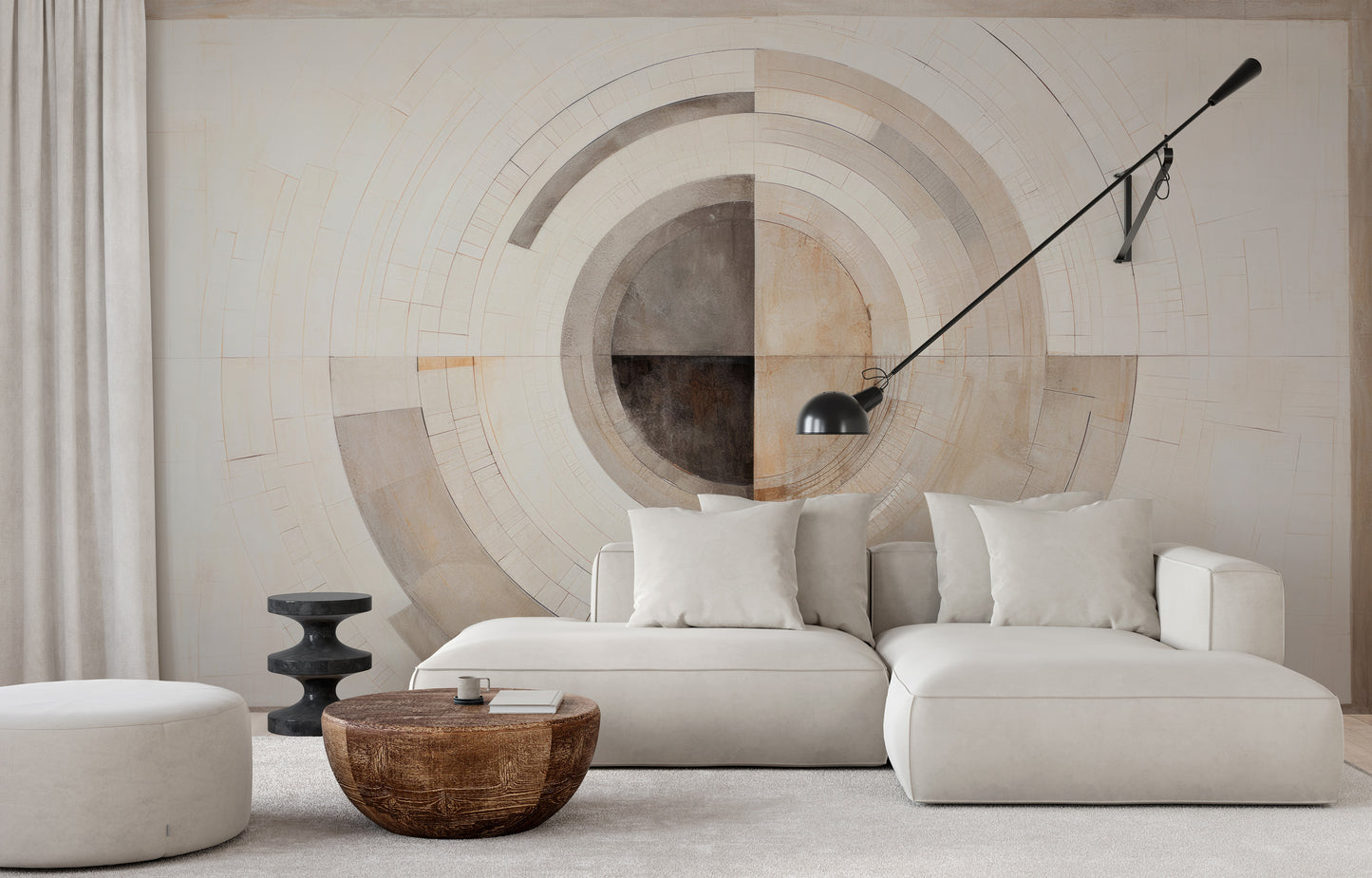 Wzór fototapety o nazwie MONOCHROME ECLIPSE ABSTRACTION #2 pokazanej w kontekście pomieszczenia.