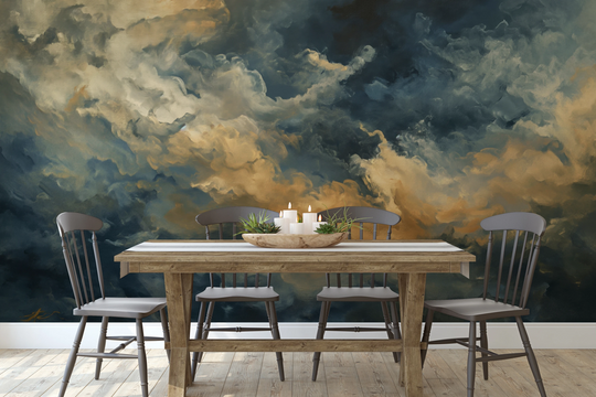 Wzór fototapety artystycznej o nazwie Storm's Embrace pokazanej w aranżacji wnętrza.