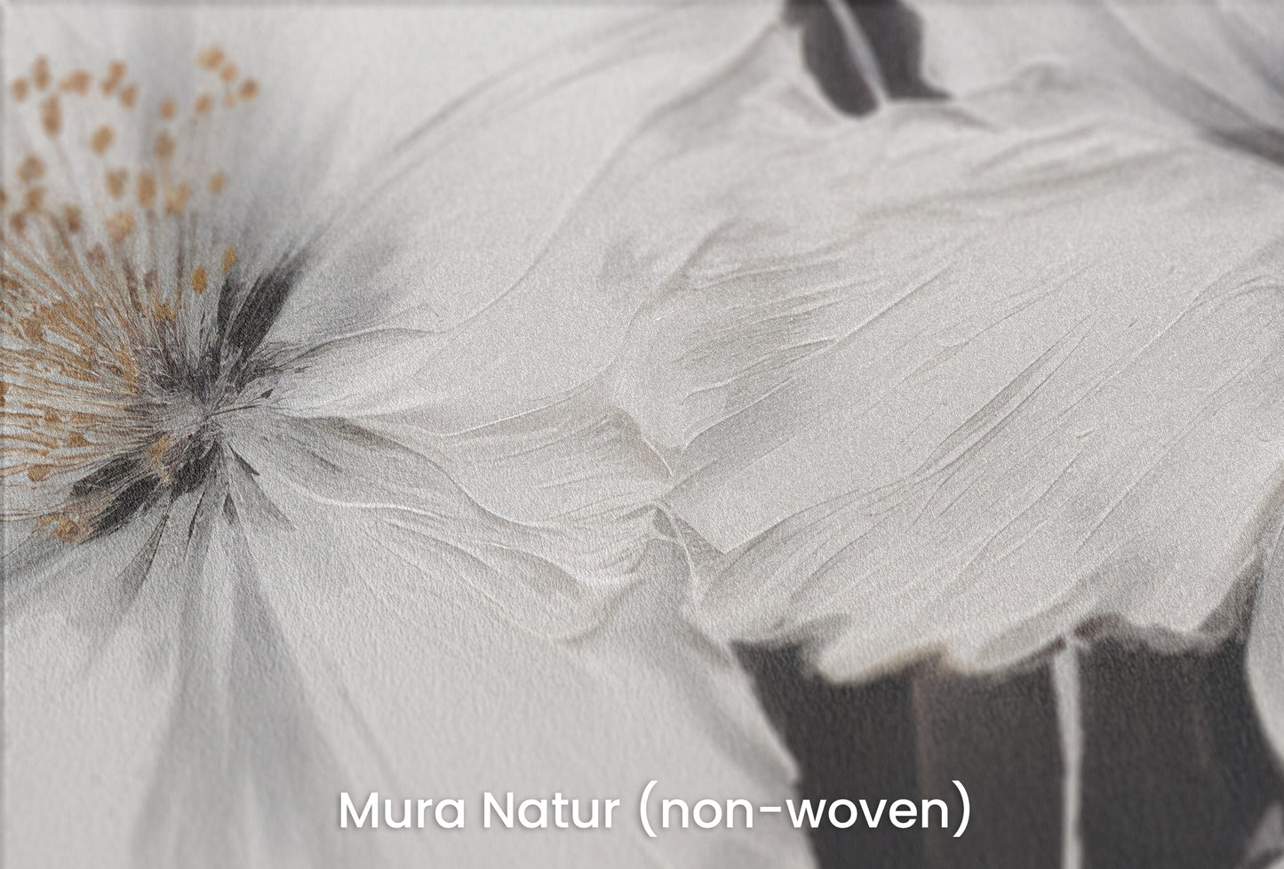 Zbliżenie na artystyczną fototapetę o nazwie ECLIPSE BLOSSOMS na podłożu Mura Natur (non-woven) - naturalne i ekologiczne podłoże.