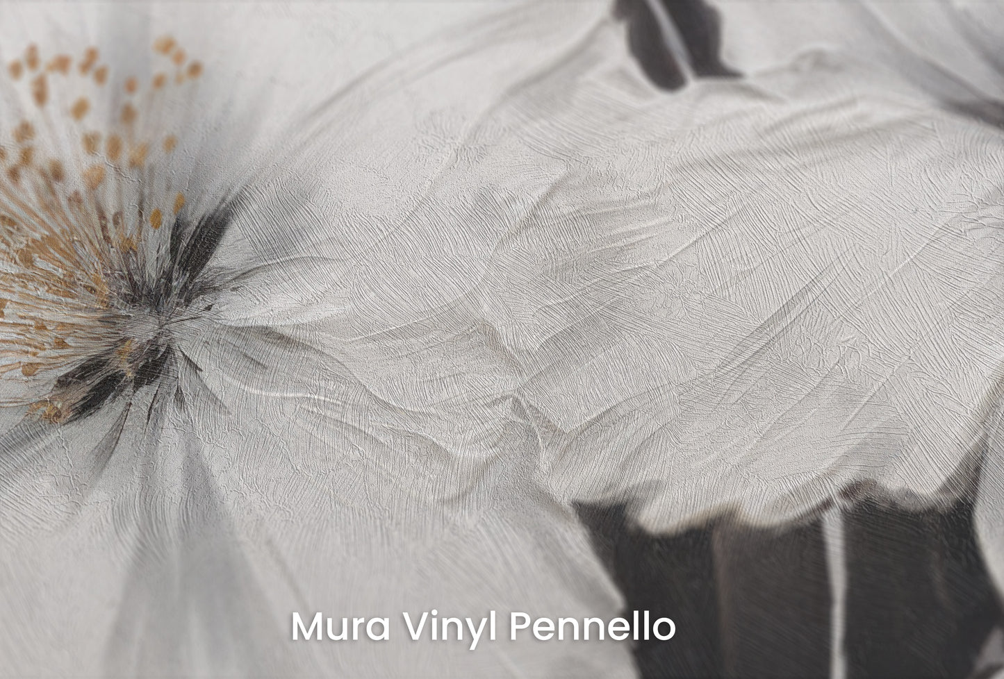 Zbliżenie na artystyczną fototapetę o nazwie ECLIPSE BLOSSOMS na podłożu Mura Vinyl Pennello - faktura pociągnięć pędzla malarskiego.