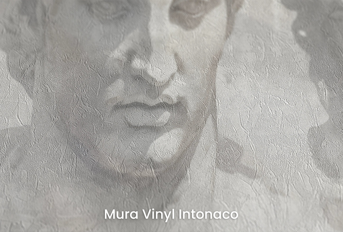 Zbliżenie na artystyczną fototapetę o nazwie Greek Tragedy na podłożu Mura Vinyl Intonaco - struktura tartego tynku.
