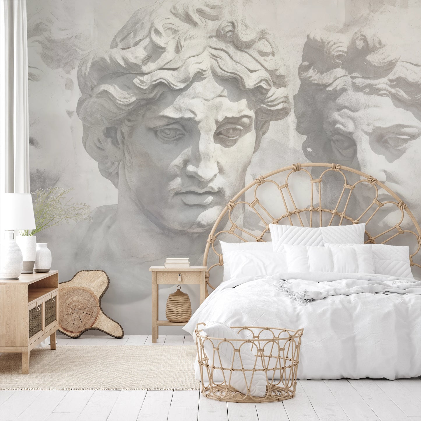 Wzór fototapety artystycznej o nazwie Greek Tragedy pokazanej w aranżacji wnętrza.