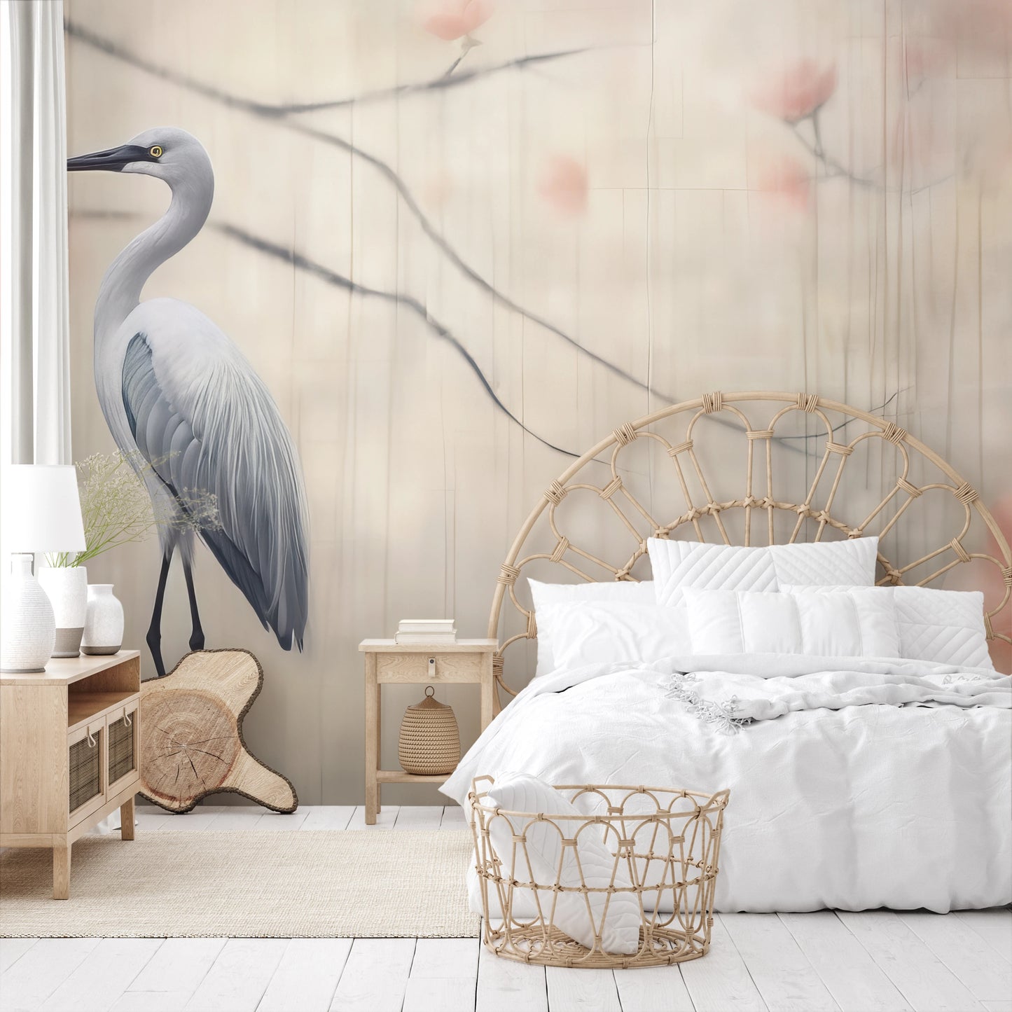 Fototapeta artystyczna o nazwie Heron's Realm pokazana w aranżacji wnętrza.