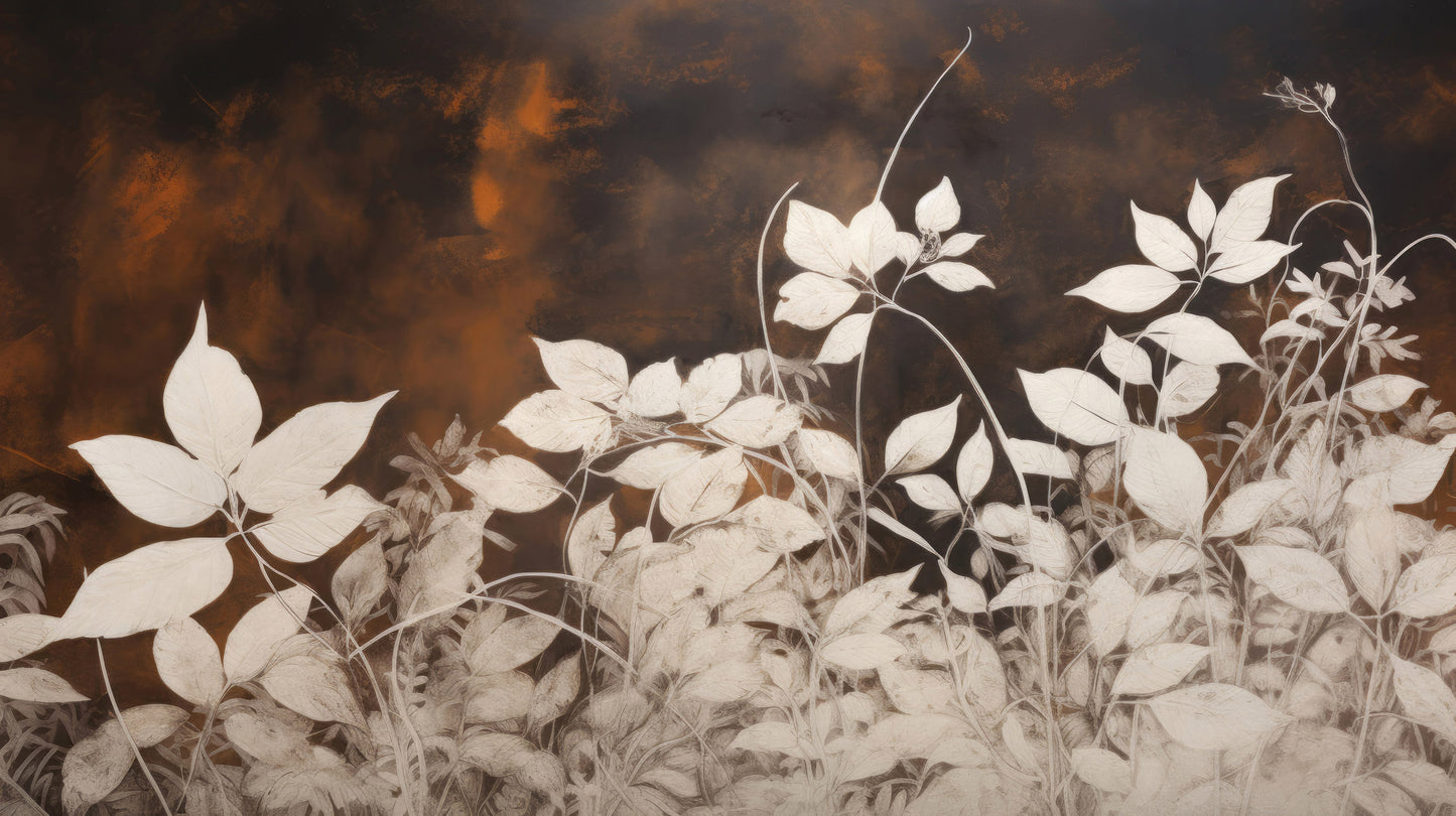 Prezentacja całego wzoru fototapety o nazwie Golden Twilight Leaves